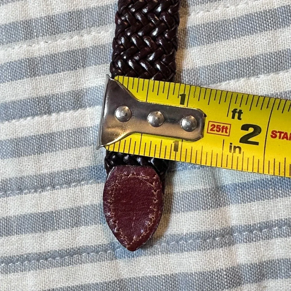Womens Braided Leather Belt Burgundy Mahogany Silver Buckle Size‎ L